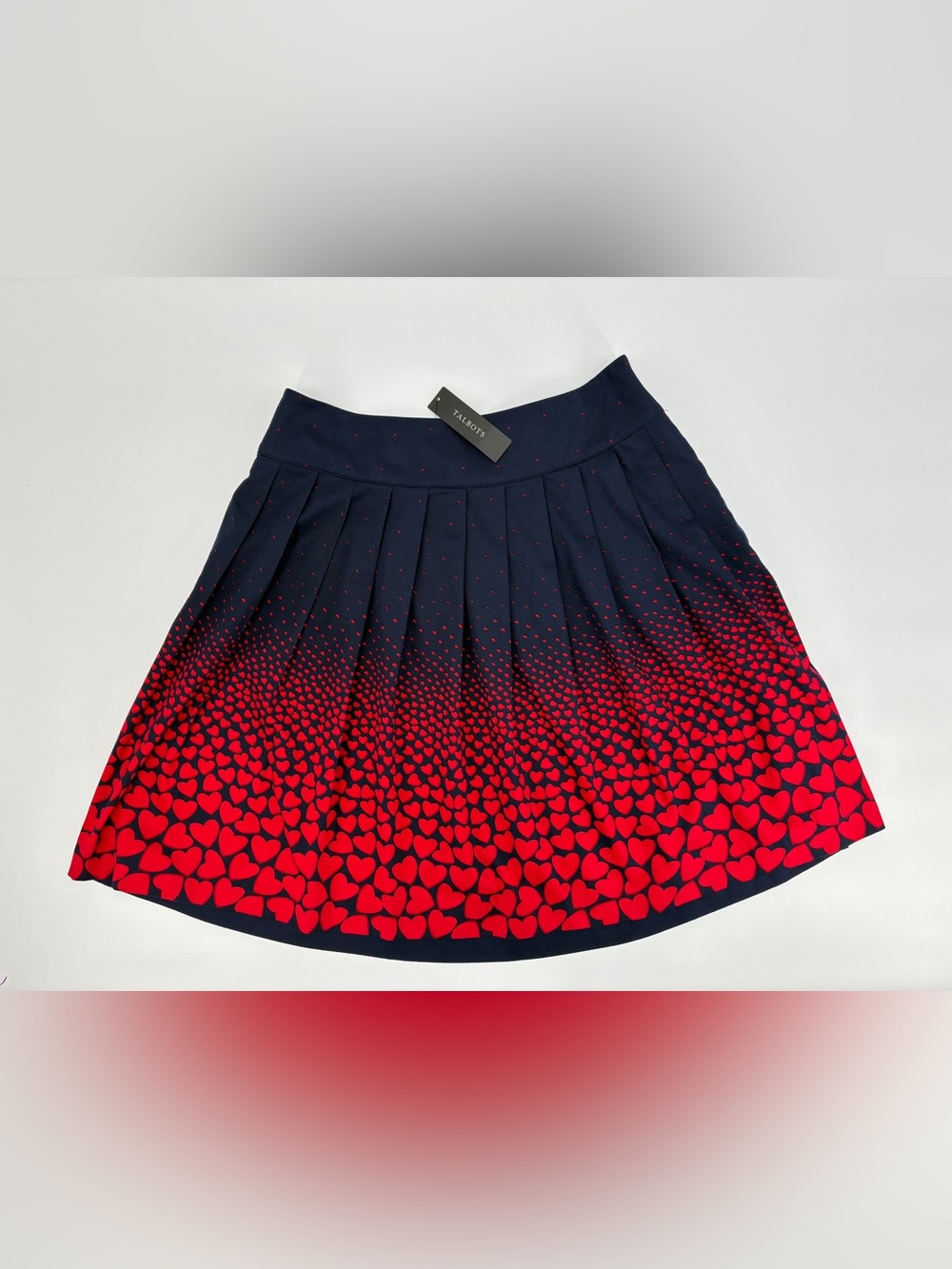 Talbots Navy Blue Red A-Line Pleated Heart Skirt Cottagecore Size 10 NWT